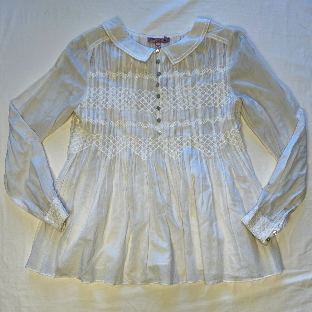 CALYPSO ST. BARTH - WHISPER COTTON SHIRRED EMBROIDERY TOP, MEDIUM (BIN C)